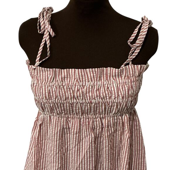 Buddy Love Pink Red Smocked Stripes Seersucker Shoulder Ties Lexi Dress Size L - Picture 3 of 12